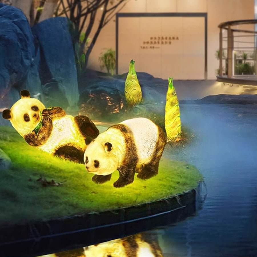 Panda and Bamboo Garden Animal Lamp Modern Outdoor Lawn Decor