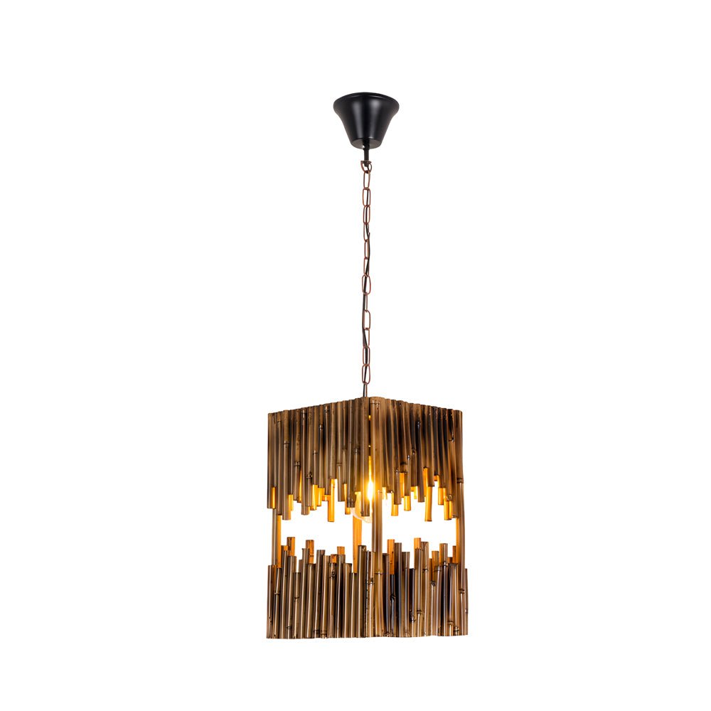 Retro Bamboo Tube Cuboid Pendant Light - 1-Light Suspension Lamp