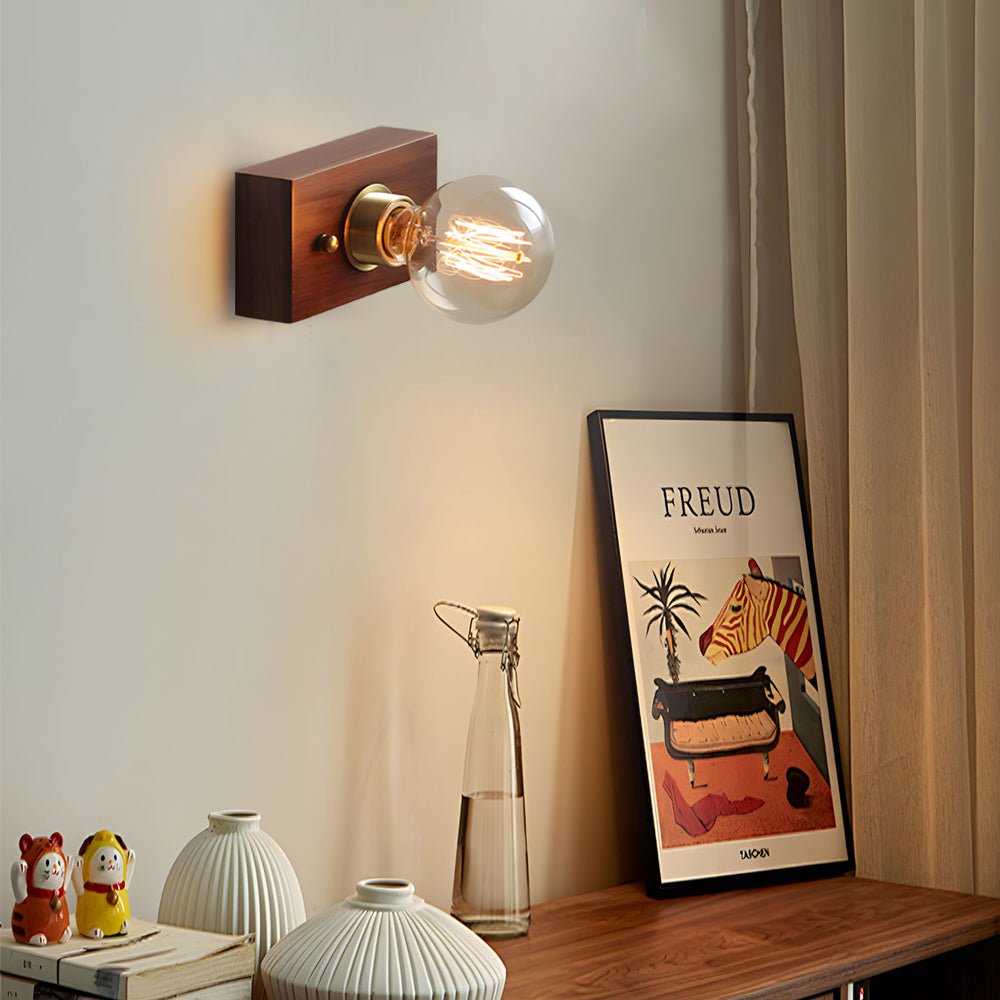 Retro Bedside Wall Light Mid-Century Modern Walnut and Brass Light