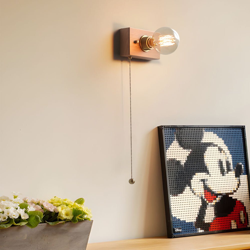 Retro Bedside Wall Light Mid-Century Modern Walnut and Brass Light