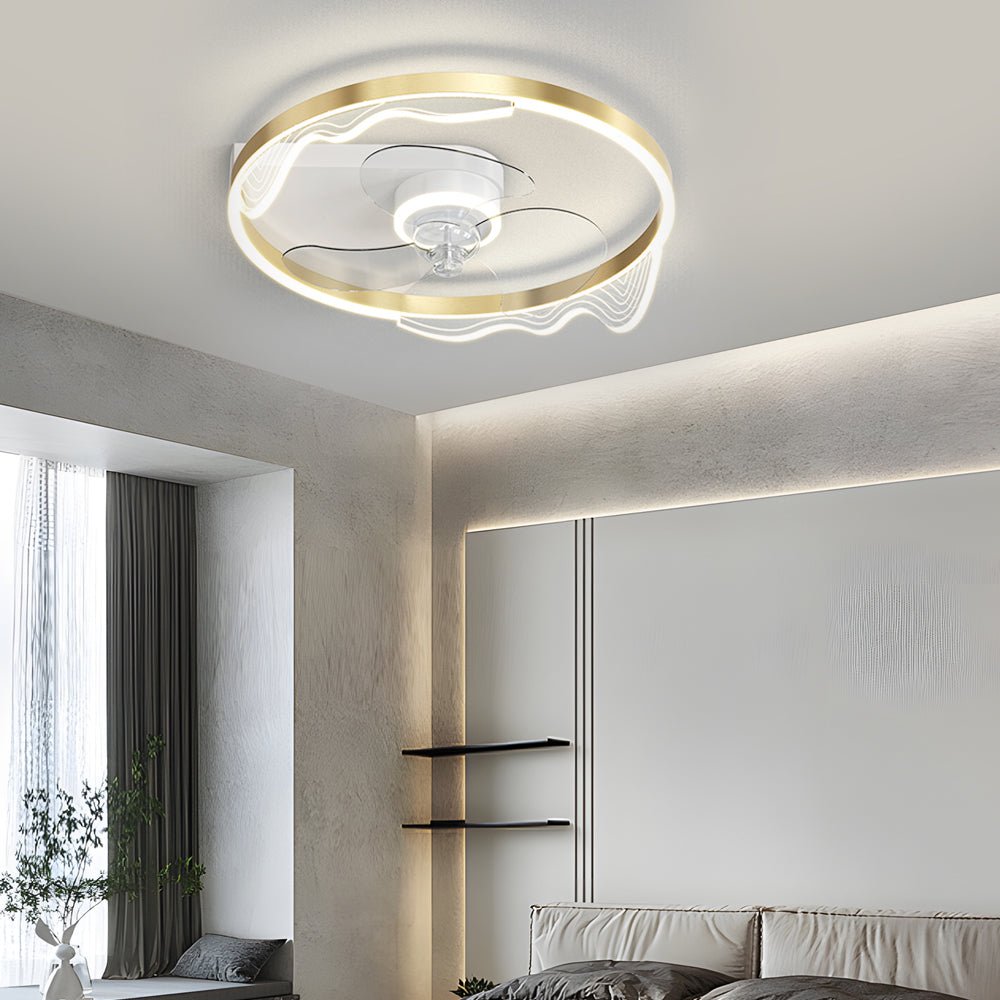 Round Acrylic Waves Decor LED Three Step Dimming Modern Ceiling Fan with Lights