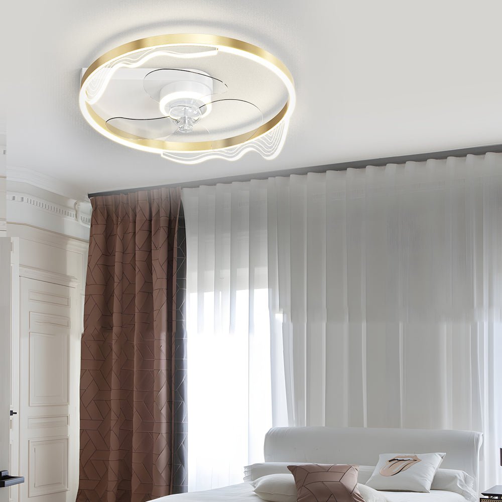 Round Acrylic Waves Decor LED Three Step Dimming Modern Ceiling Fan with Lights