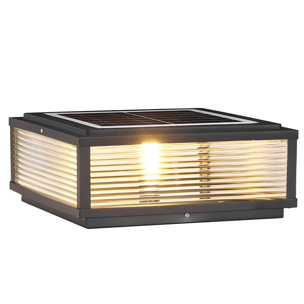 Square Pillar Light Ribbed Glass Outdoor Metal Light
