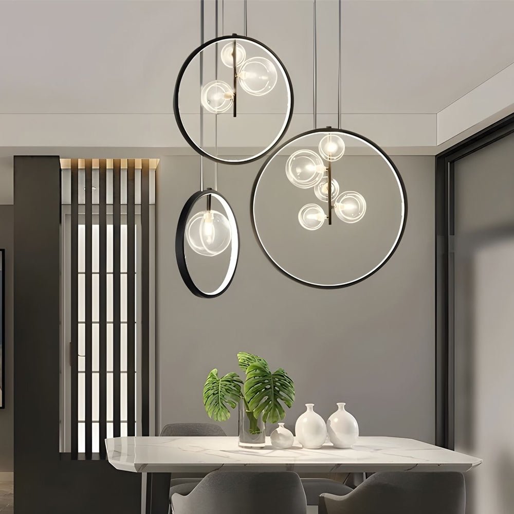 Vertical Ring Pendant Light Black Bubble Glass LED Light
