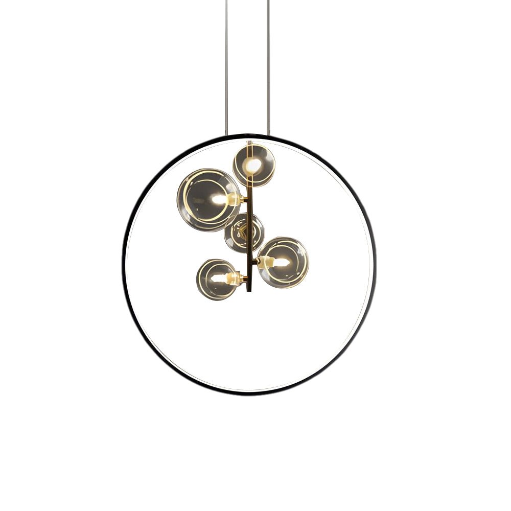 Vertical Ring Pendant Light Black Bubble Glass LED Light