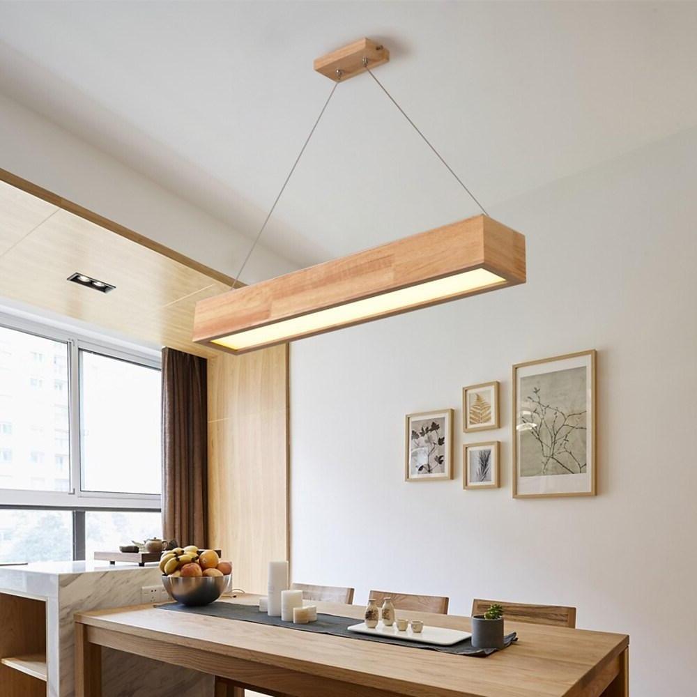 LED Rectangular Chandelier Wood Rustic Ceiling Lighting