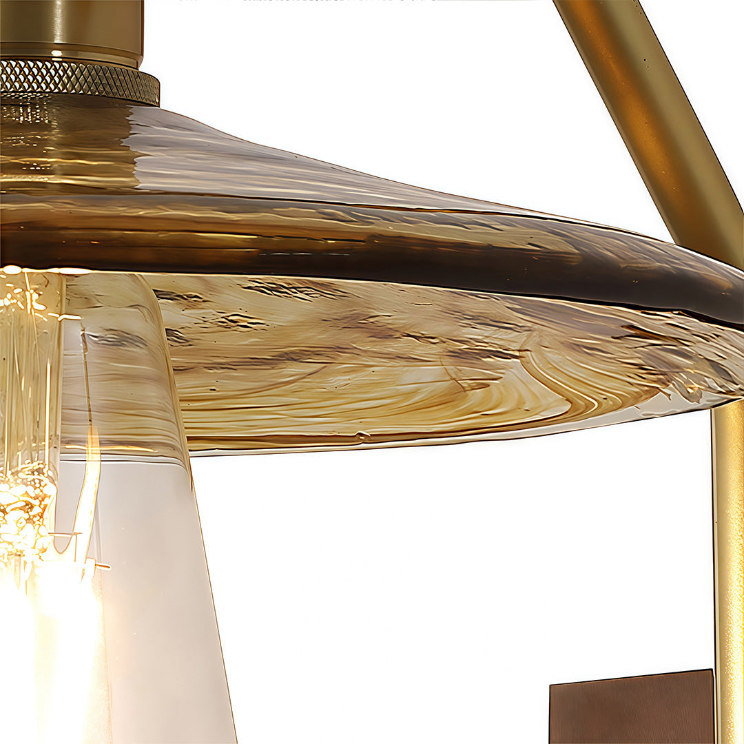 Glass Wall Lights Japanese Retro Wave Iron Body Rubberwood Lamp