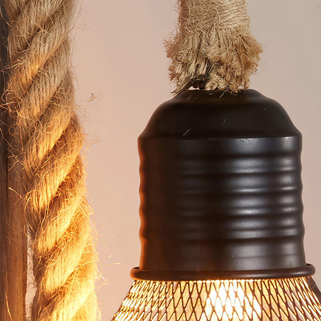 Rustic Wall Lights Iron Art Hemp Rope and Wood Art Lamp
