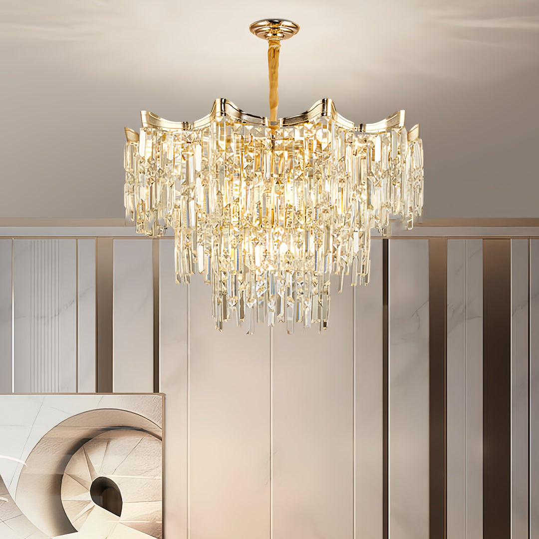 Tiered Glass Chandelier Luxury Modern Gold Waterfall Ceiling Light