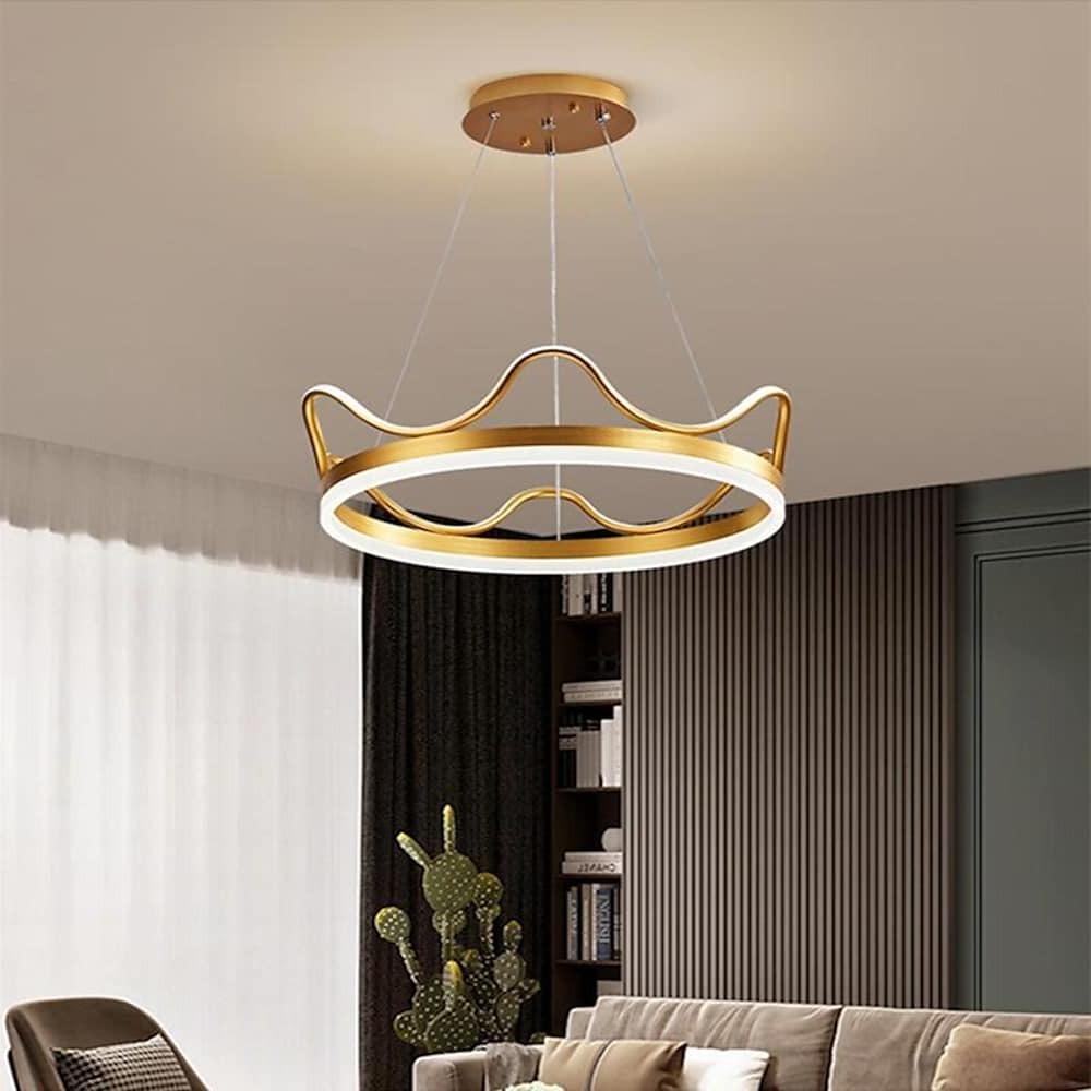 Dimmable LED Ring Chandelier Crown Design Modern Aluminum & Acrylic Pendant Light