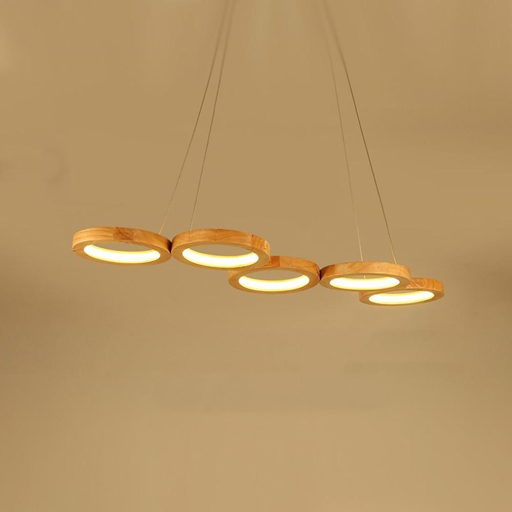 Rustic 4-Circle Wood LED Modern Chandeliers Ceiling Lights