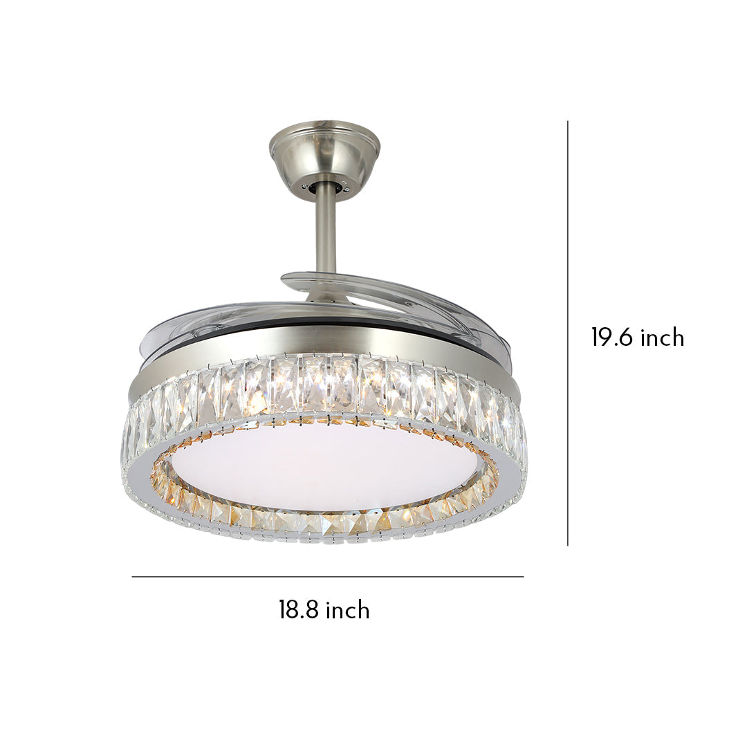 Crystal Ceiling Fan with Light Remote Controlled Luxury Nickel Lamp