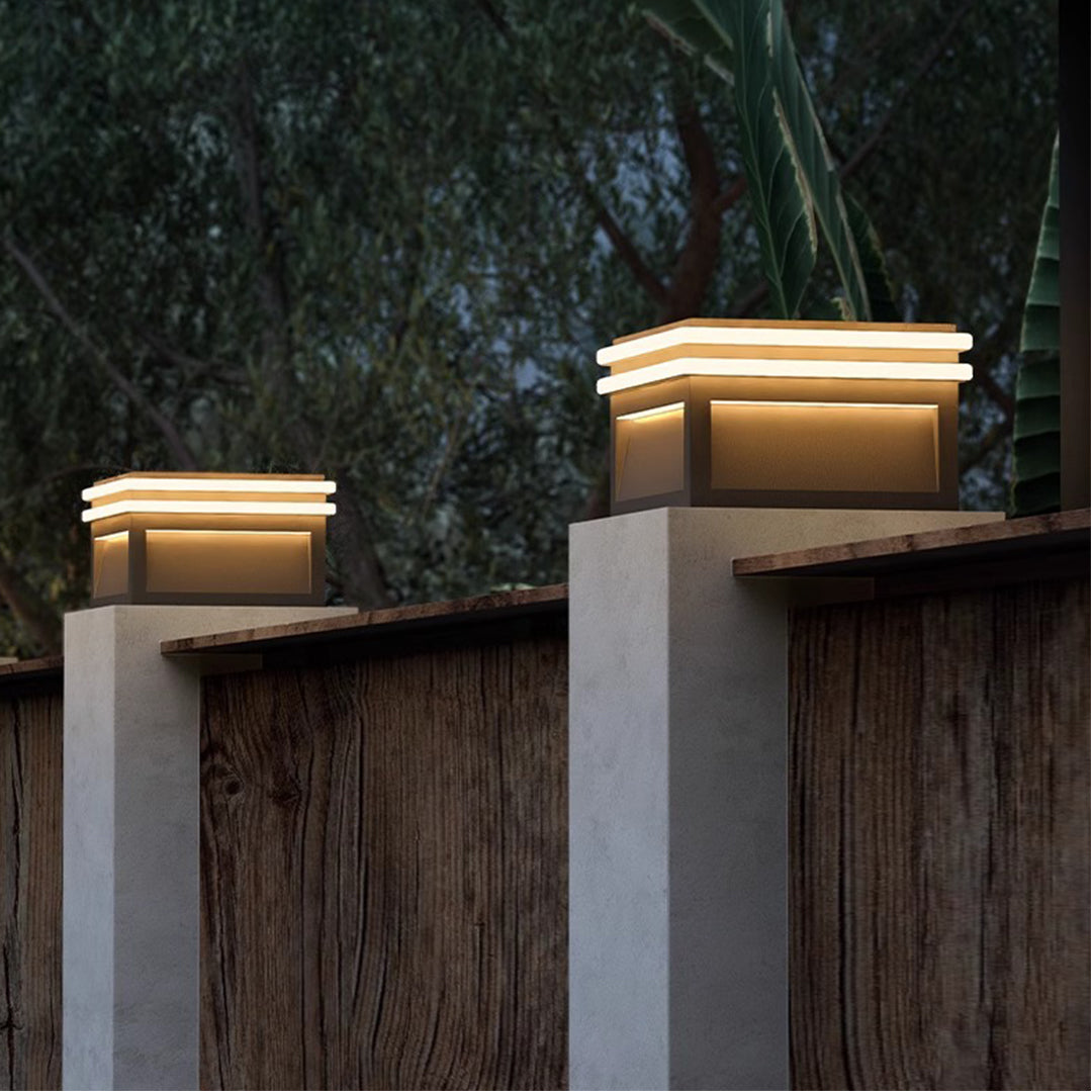 Metal Pillar Lights Minimalist Style Waterproof Square Pier Mount Lamp