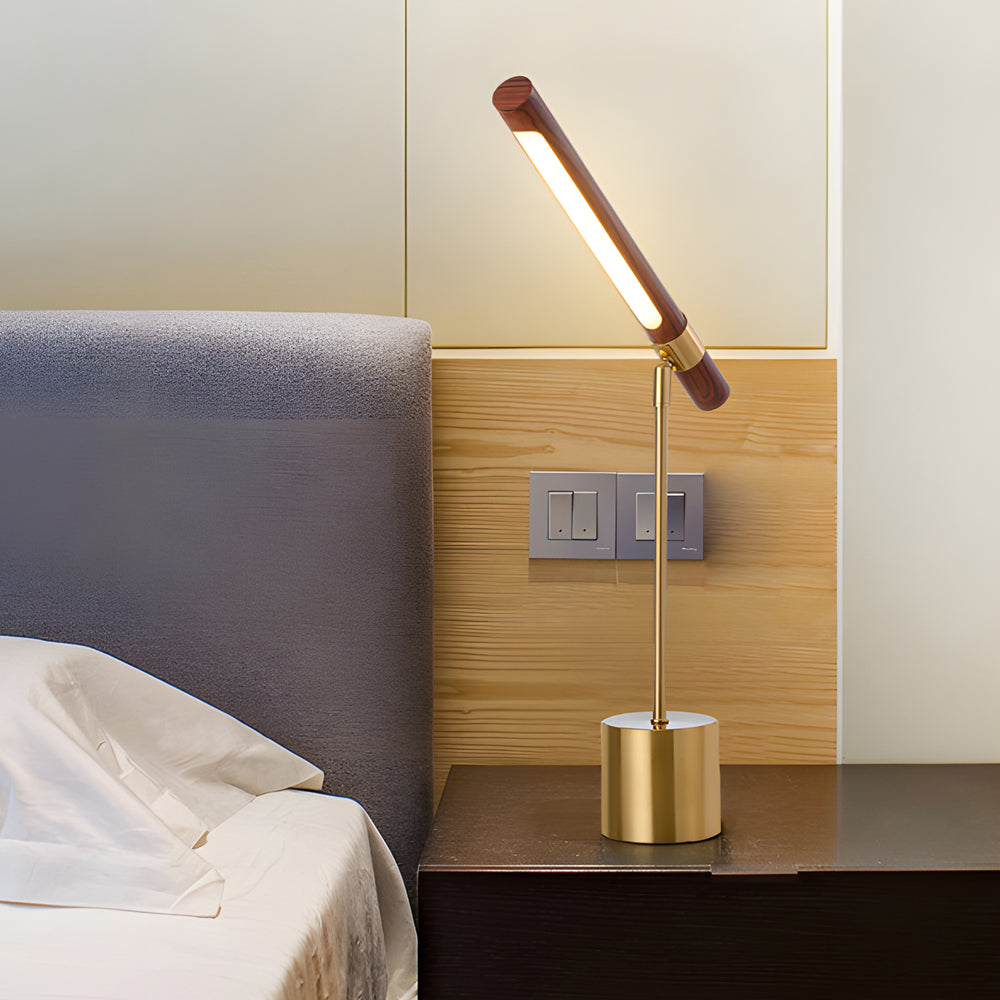 Mid Century Modern Wood and Brass Lamp Linear LED Lamp