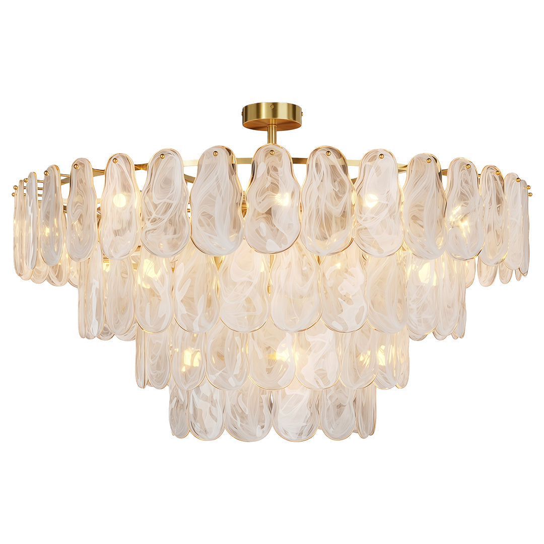 Midcentury Modern Chandelier Full-Copper Glass Ceiling Light