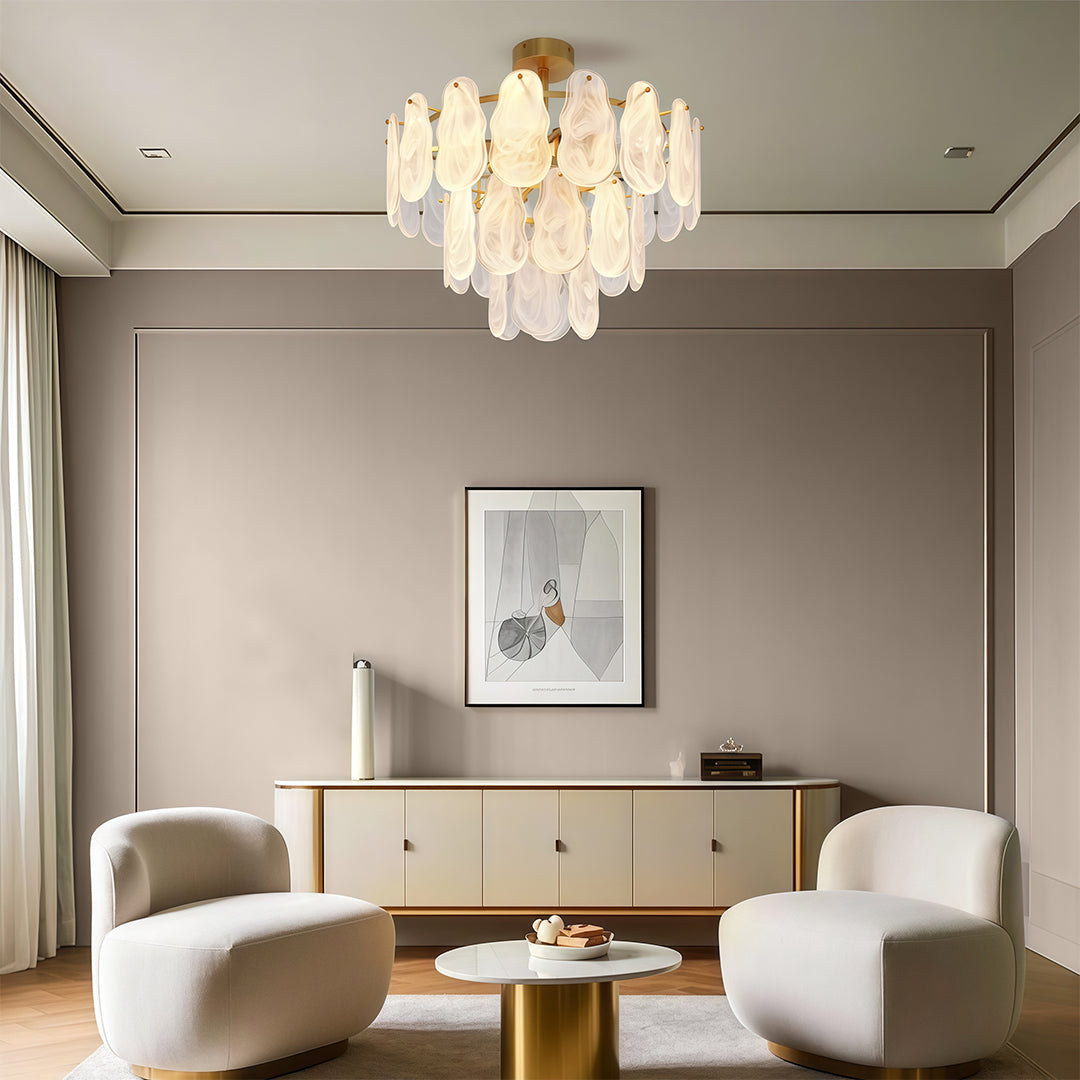 Midcentury Modern Chandelier Full-Copper Glass Ceiling Light