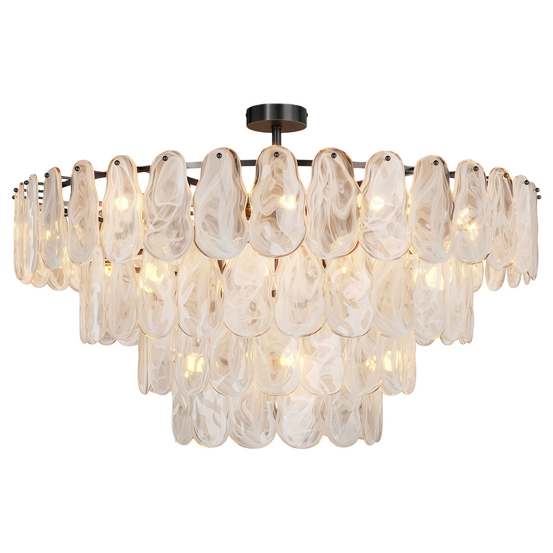 Midcentury Modern Chandelier Full-Copper Glass Ceiling Light