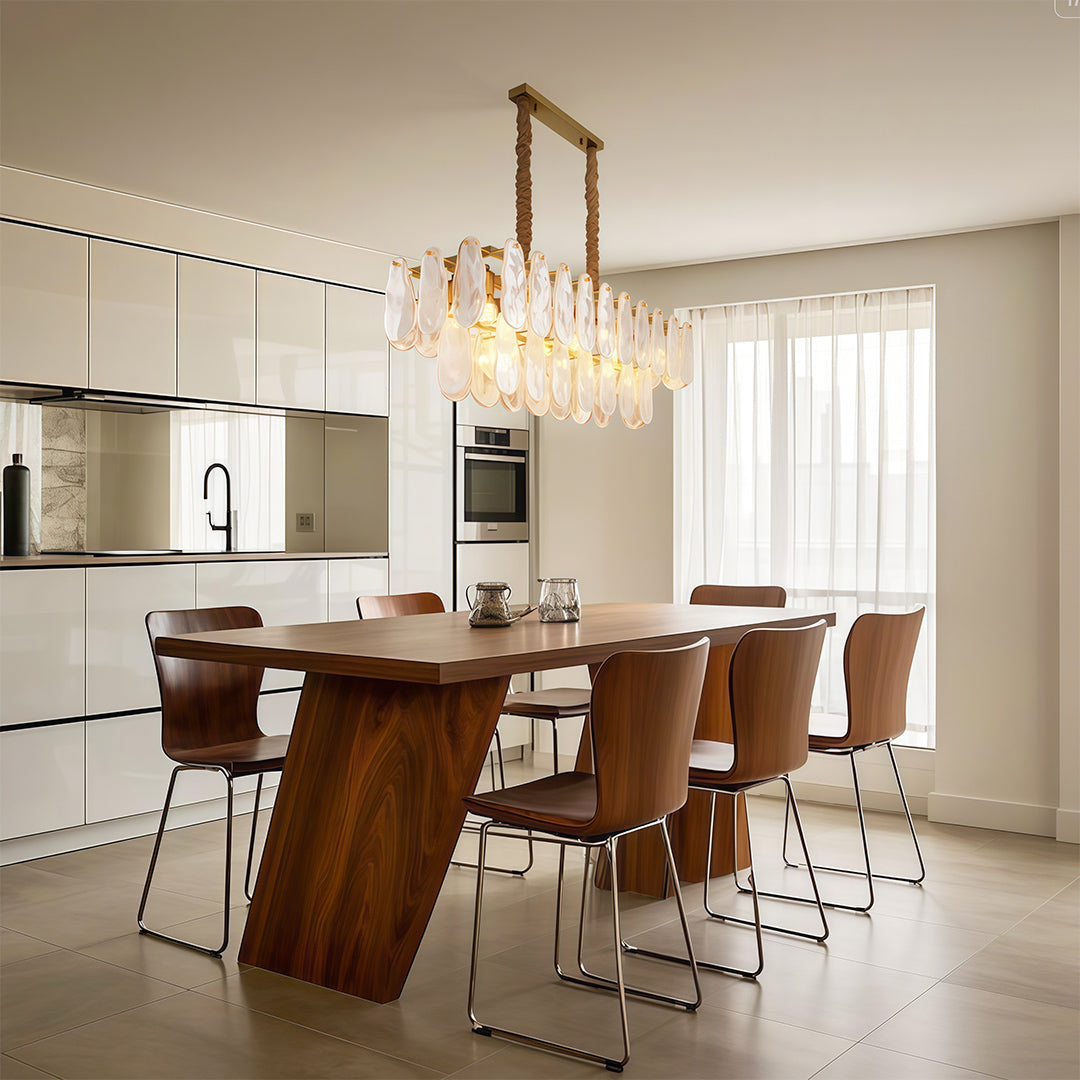 Midcentury Modern Chandelier Full-Copper Glass Ceiling Light