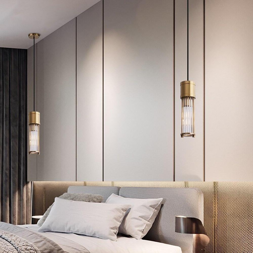 Gold Cylinder Pendant Light Modern LED Crystal Ceiling Light
