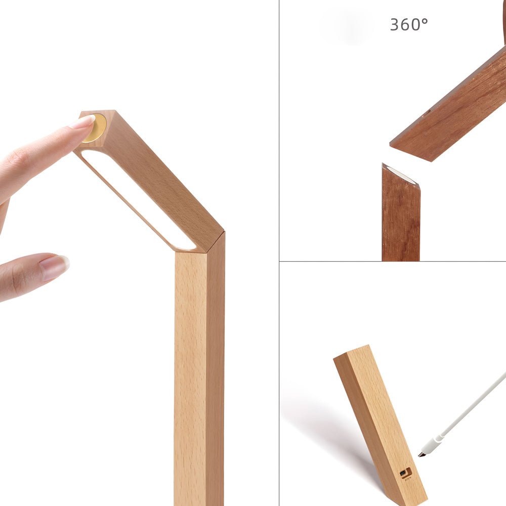 Nordic LED Desk Light Dual Magnetic Wooden Touch‑controlled Lamp