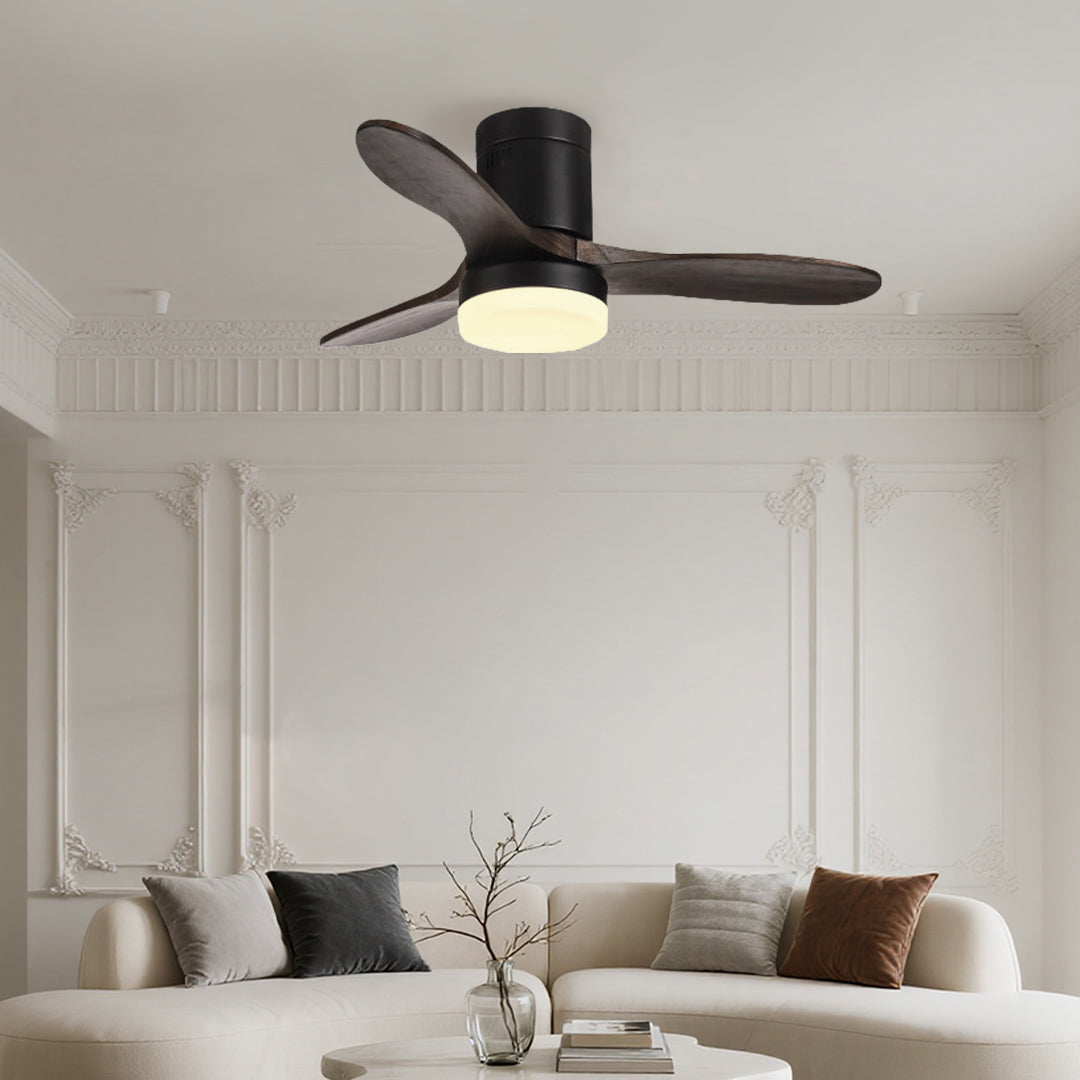 Three Blade Ceiling Fan with Light LED Remote Control Wood Ceiling Fan