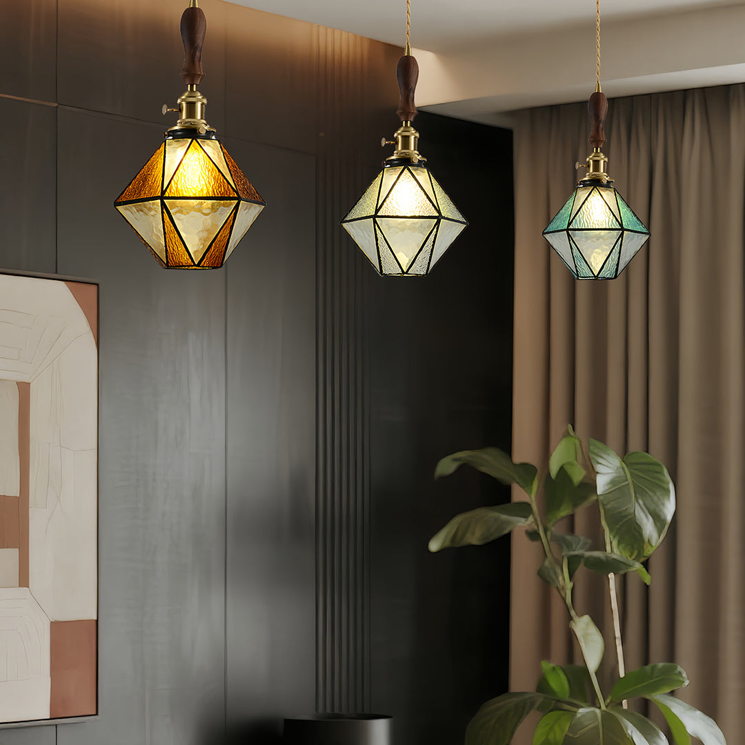 Diamond-shaped Pendant Light Vintage Brass Ceiling Light