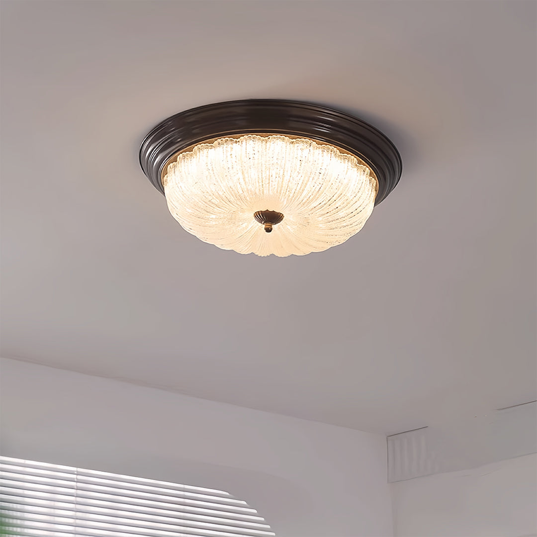 Retro Flush Mount Ceiling Light Pumpkin Walnut Wood Color Dome Light