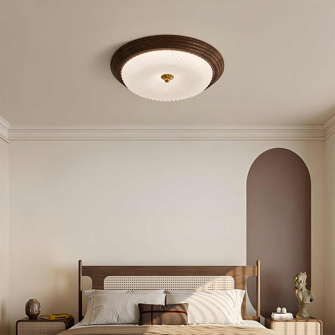 Vintage Art Deco Flush Mount Ceiling Light wide-spectrum Walnut Light