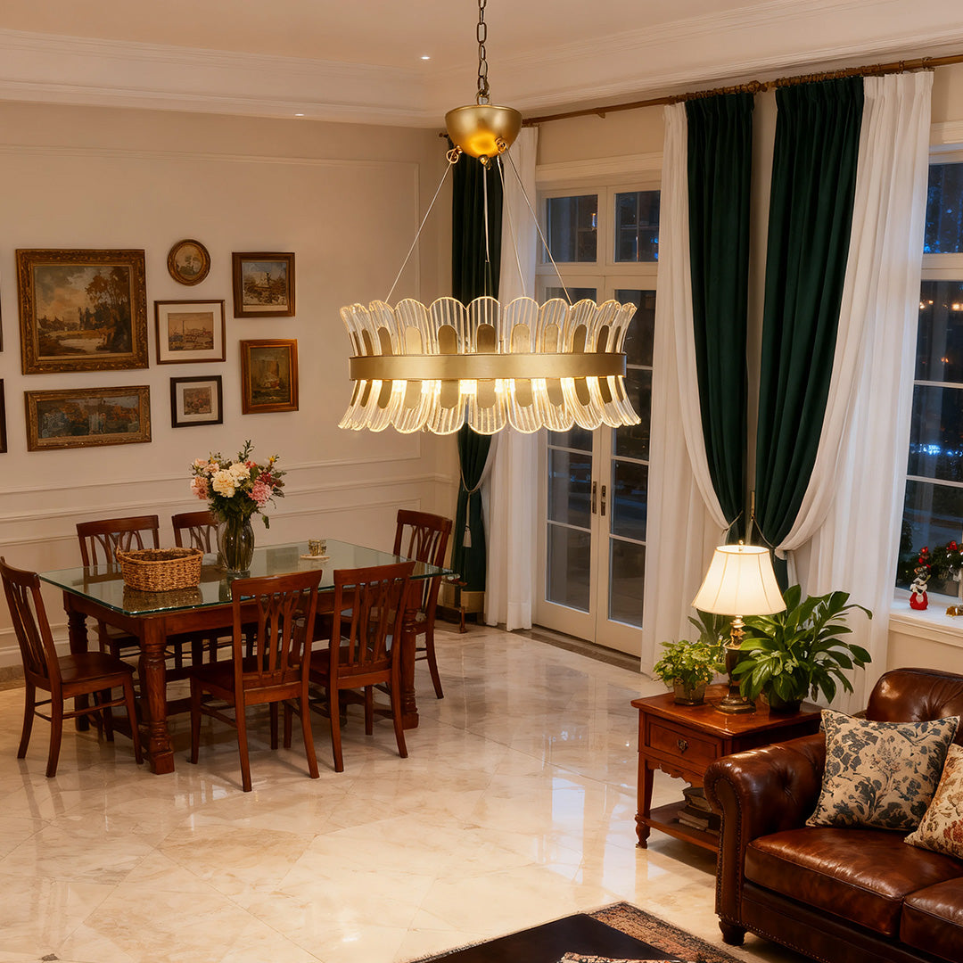 Gold Light Chandelier Round LED Luxury Adjustable Ceiling Light