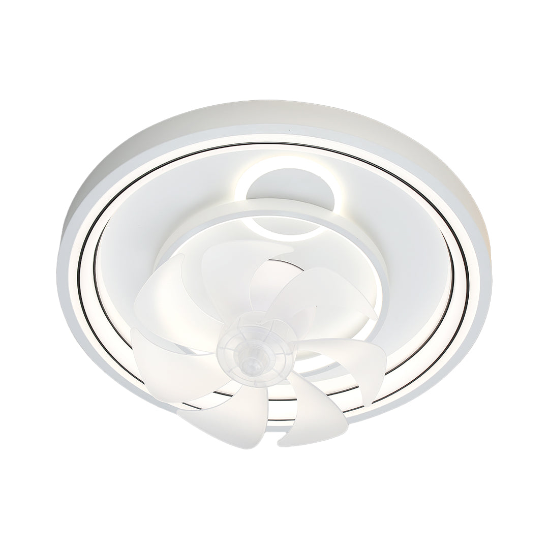 Contemporary Ceiling Fans with Light White Finish Round Design Lamp