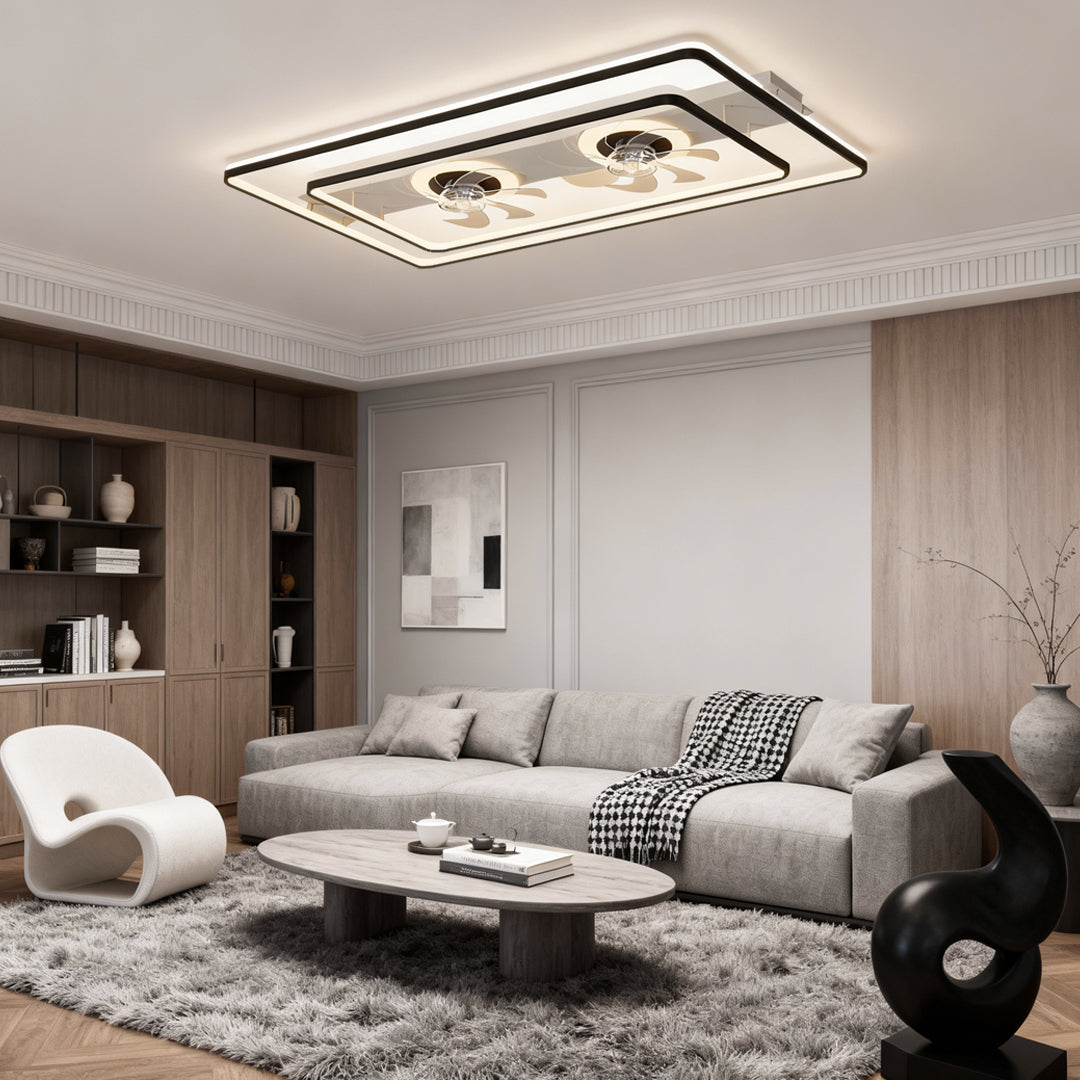 Dual Head Ceiling Fans Rectangular LED Transparent Blade Light