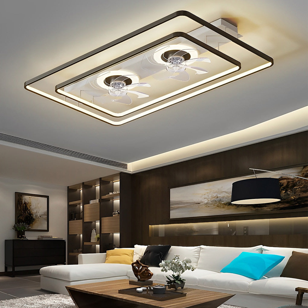 Dual Head Ceiling Fans Rectangular LED Transparent Blade Light