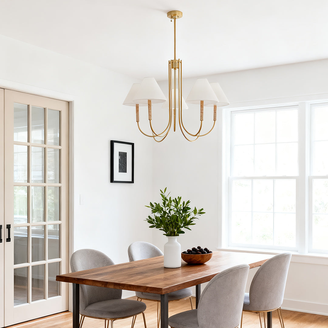 Cloth Shade Chandelier Gold Fabric Ceiling Light
