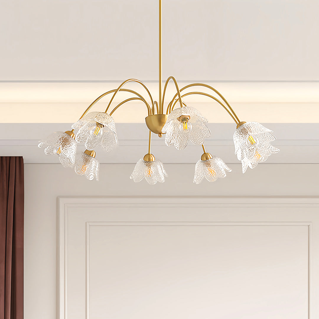 Glass Shades Chandelier Flower Shaped French Style Clear Ceiling Light