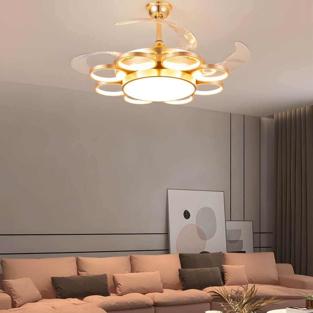 Modern Gold Ceiling Fan with Light Invisible Silent LED Lamp