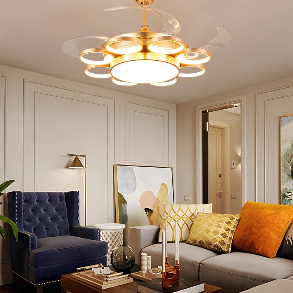 Modern Gold Ceiling Fan with Light Invisible Silent LED Lamp