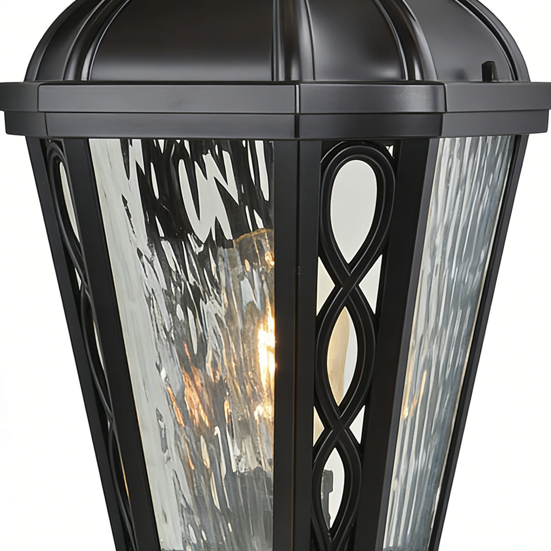 Black Post Light Aluminum with Glass Shade Weatherproof Lamp