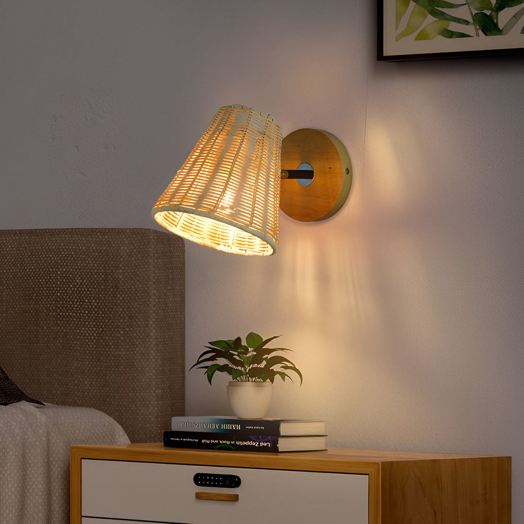 Japanese Wall Light Vintage Wicker Adjustable Light