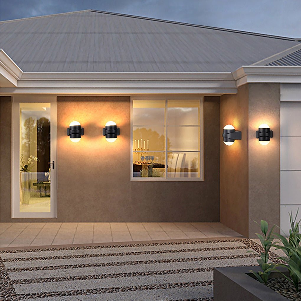 Modern Double Heads Wall Sconce Waterproof LED Black Outdoor Light