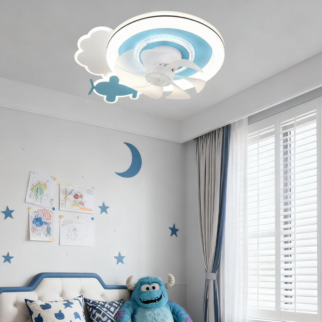 Children's Ceiling Fans with Lights Quiet Motor Blue and White Lamp