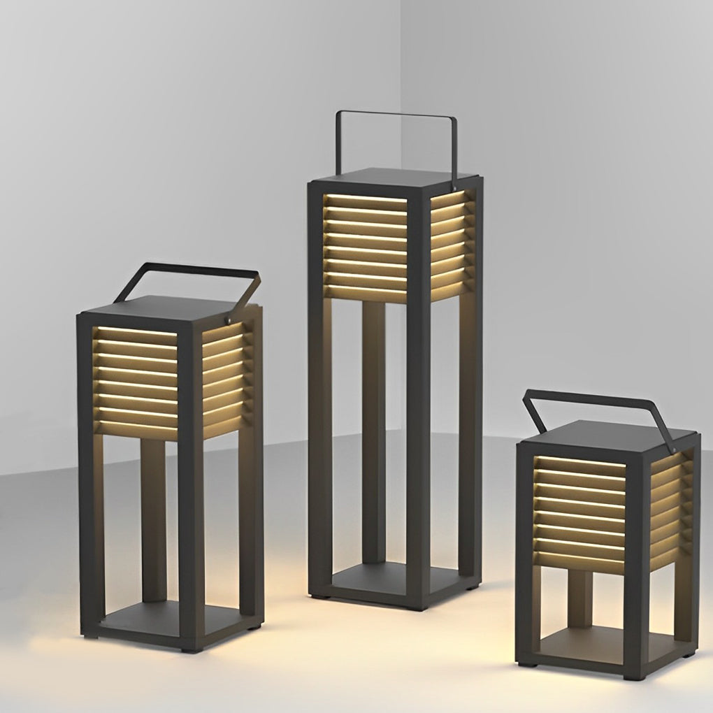 Modern Outdoor Floor Lantern Waterproof Black Portable Light