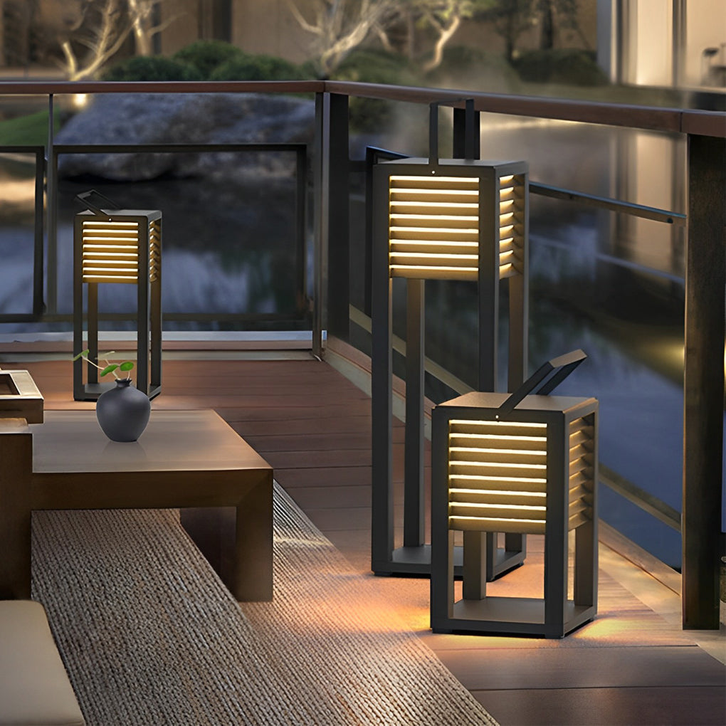 Modern Outdoor Floor Lantern Waterproof Black Portable Light