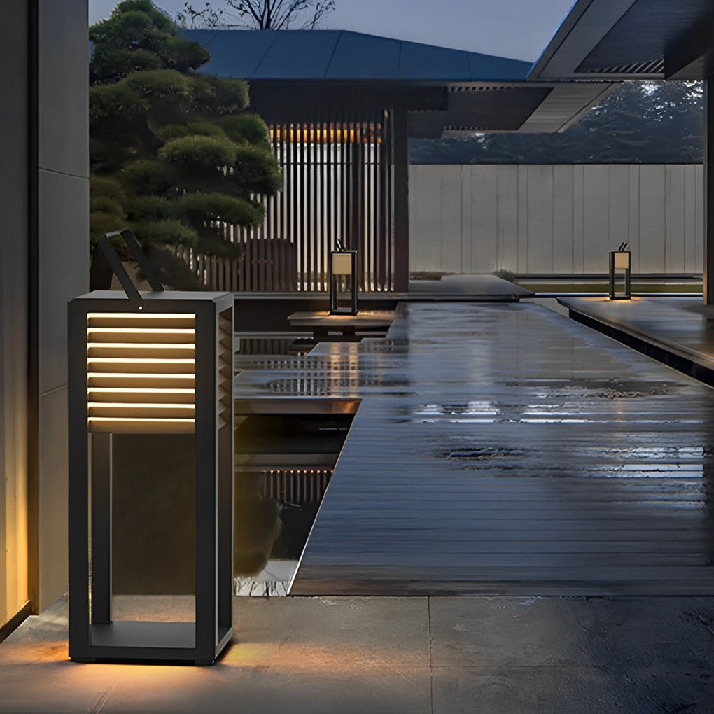 Modern Outdoor Floor Lantern Waterproof Black Portable Light