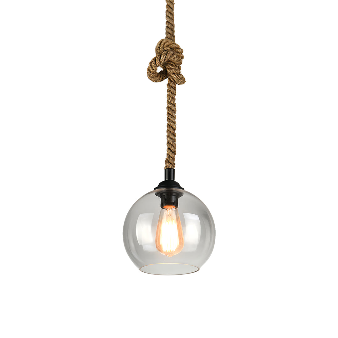 Retro Glass Pendant Light Minimalist LED Hemp Rope Ceiling Light
