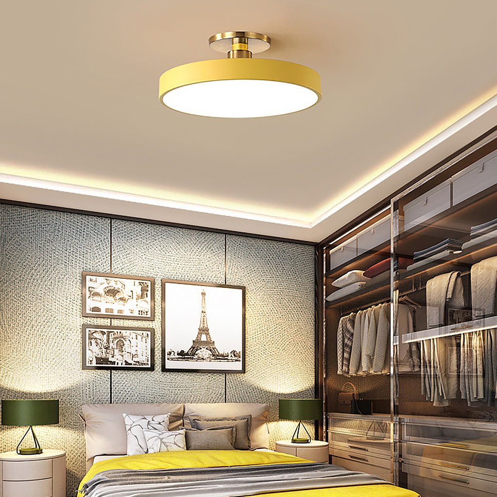 Modern Semi Flush Mount Ceiling Lights Thick Round LED Metal Light