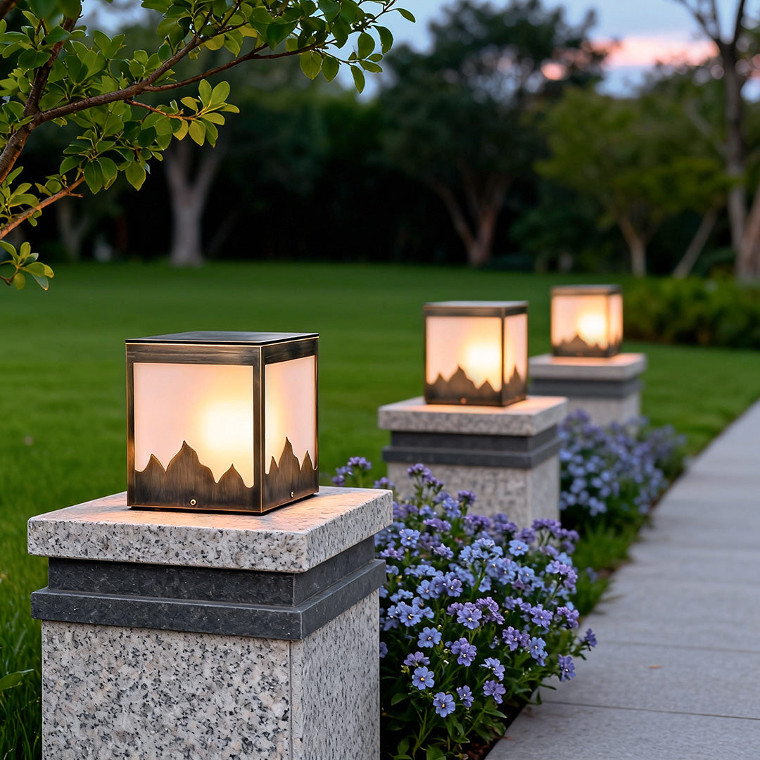 Solar Powered Pillar Lights Modern Square Waterproof Light