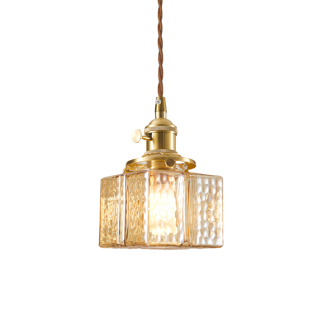 Square Glass Pendant Light Vintage Brass and Glass Ceiling Light