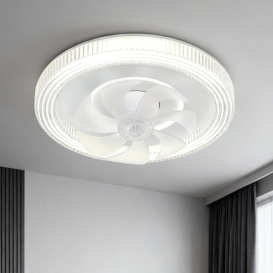 Circular Ceiling Fan with Light White Finish Simple LED Lamp