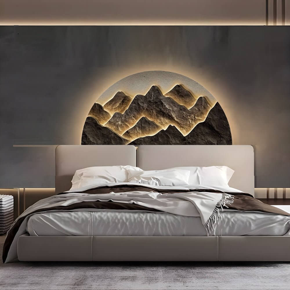 Mountain LED Wall Light Half‑circle Landscape LED Art Panel Lamp