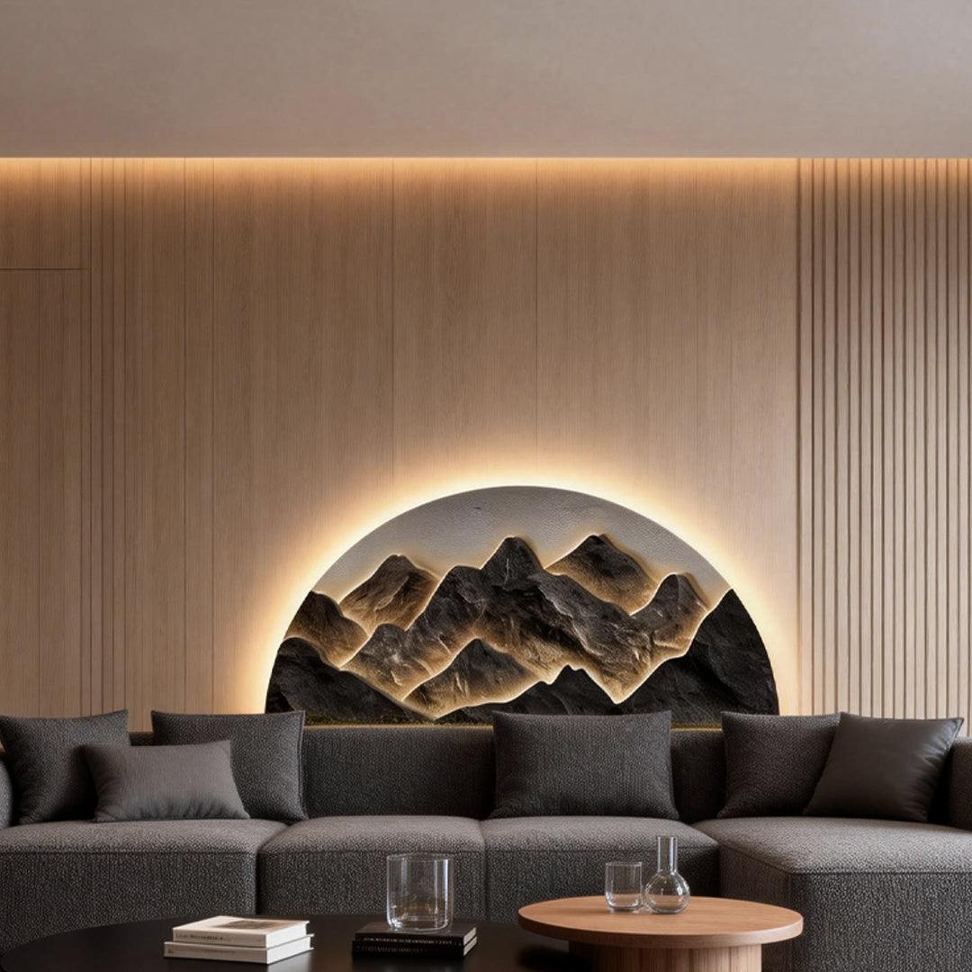 Mountain LED Wall Light Half‑circle Landscape LED Art Panel Lamp